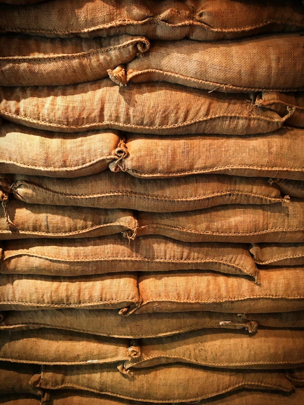 Stacked sacks of coffee ready for export