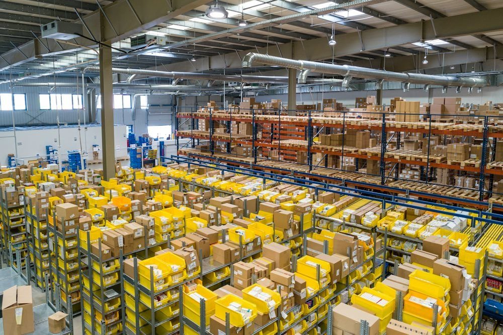 Warehouse full of parcels ready for dispatch